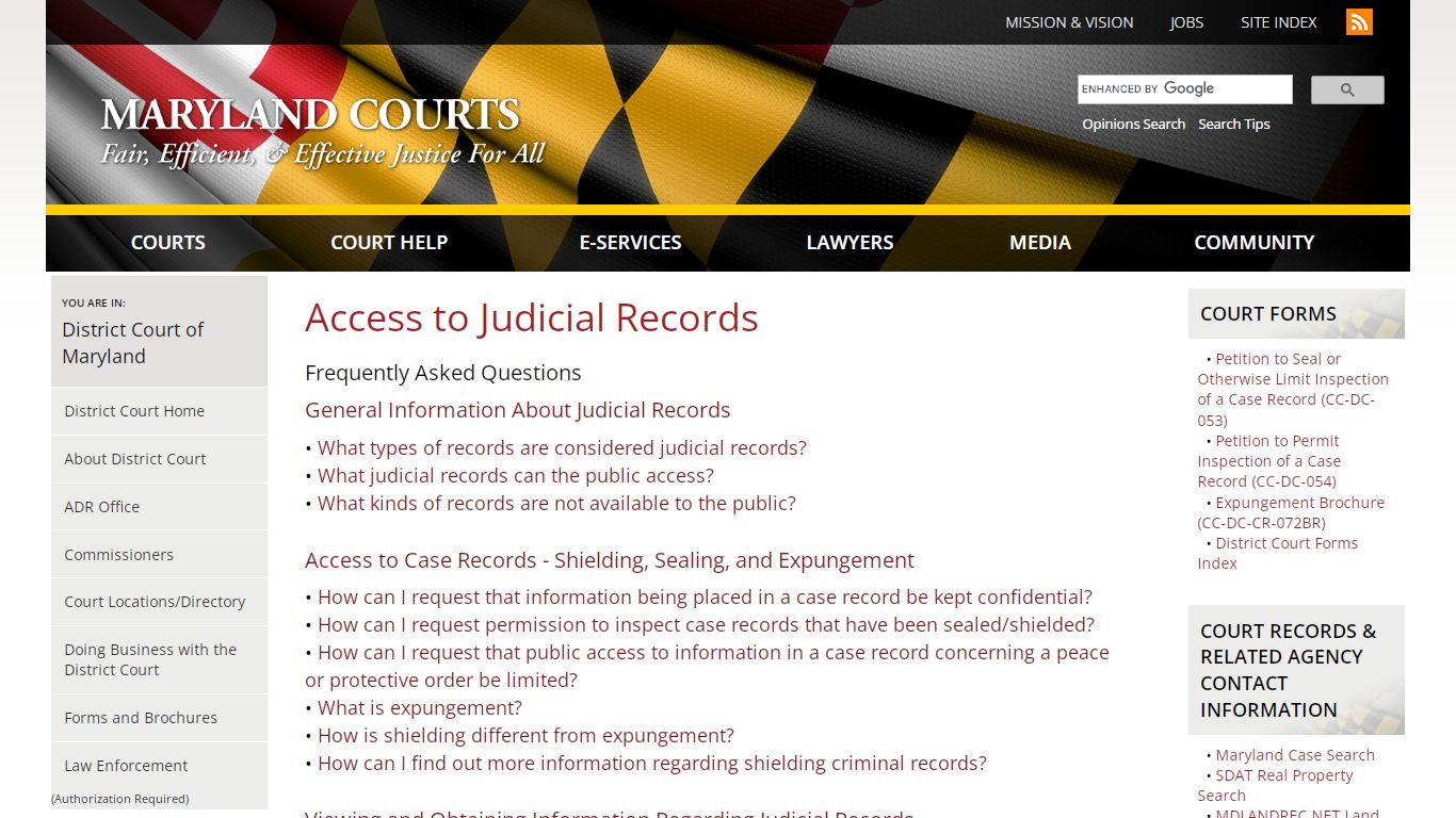 Access to Judicial Records | Maryland Courts